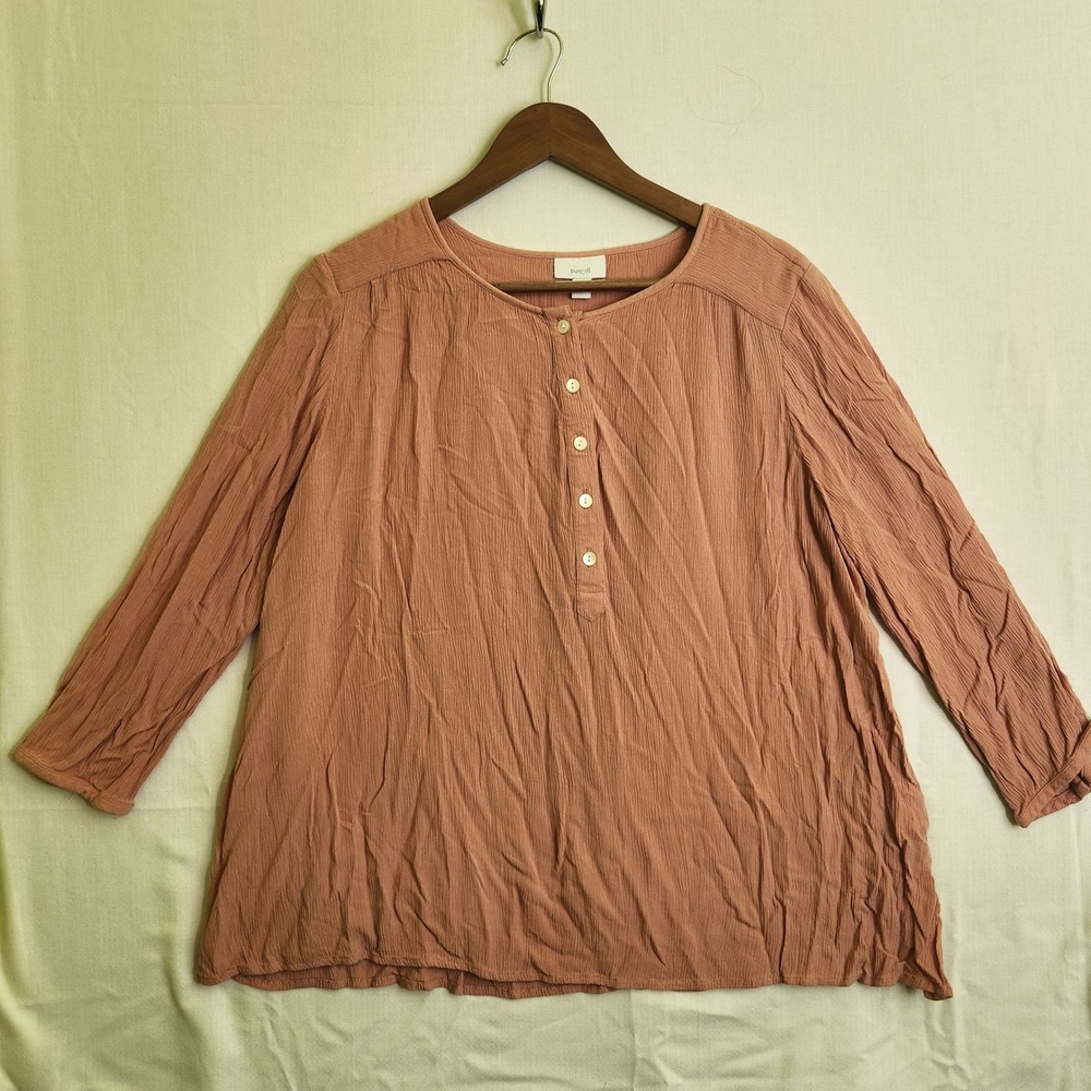 Pure Jill J. Jill Terracotta Color Henley Blouse 3/4 Sleeve Womens Med